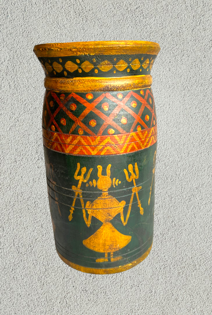 Wooden hand painted pot