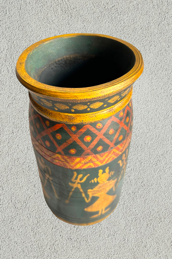 Wooden hand painted pot