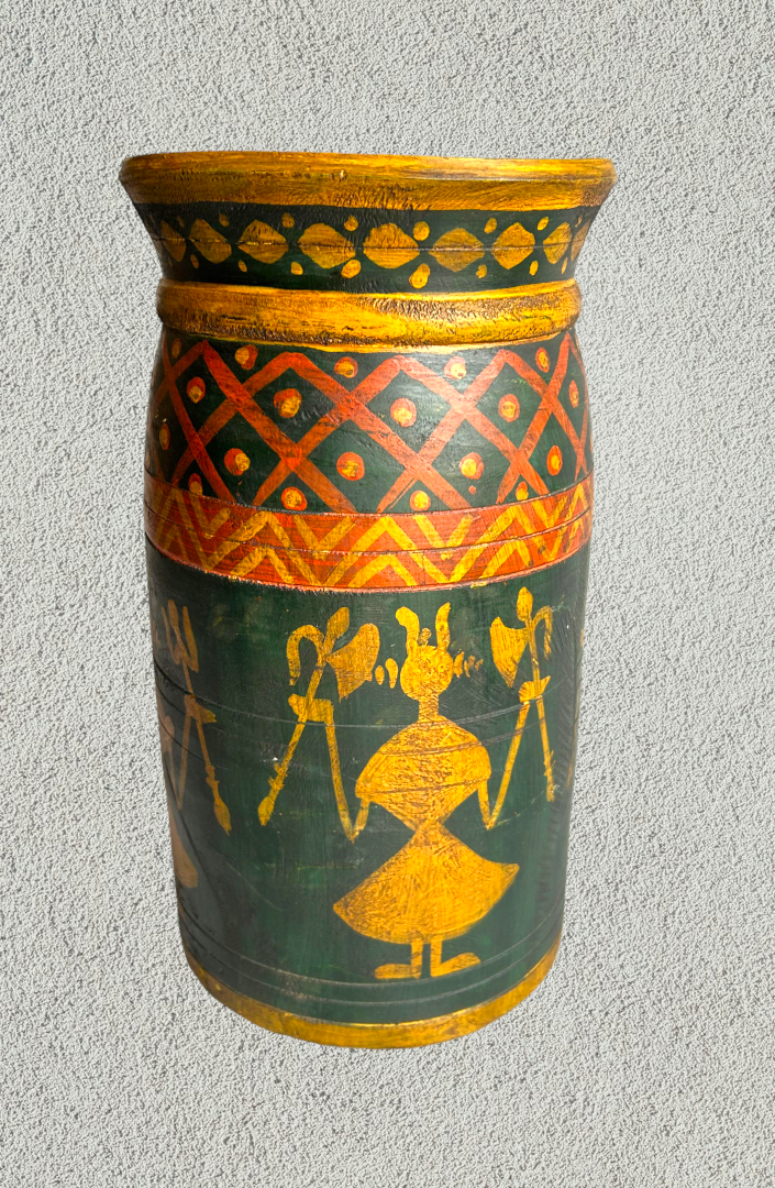 Wooden hand painted pot