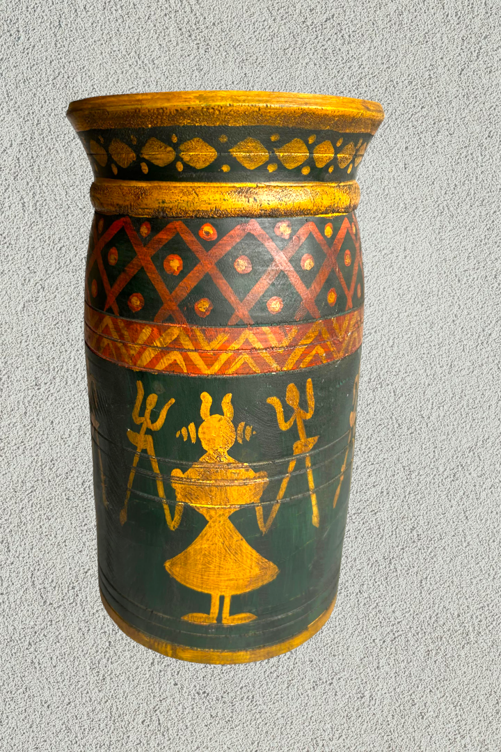 Wooden hand painted pot