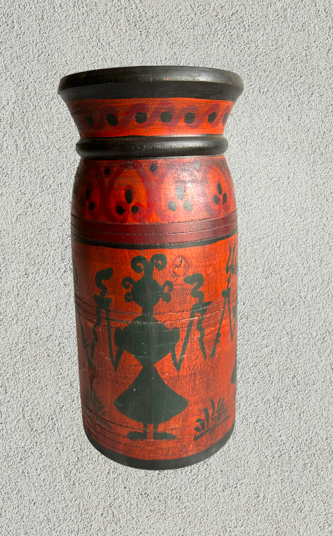 Wooden hand painted pot