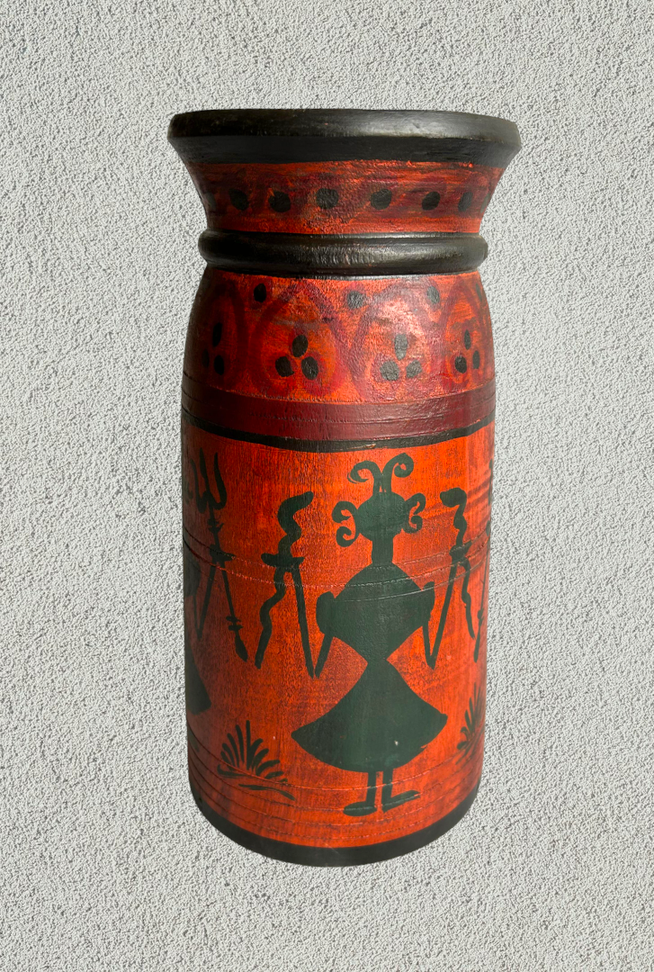 Wooden hand painted pot