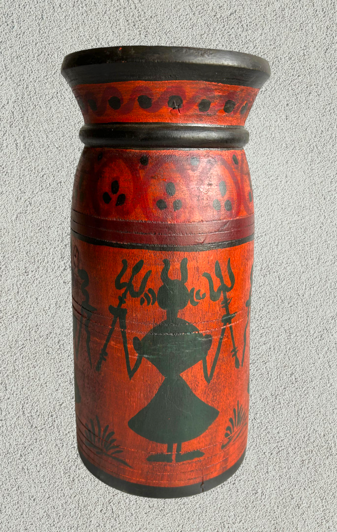 Wooden hand painted pot