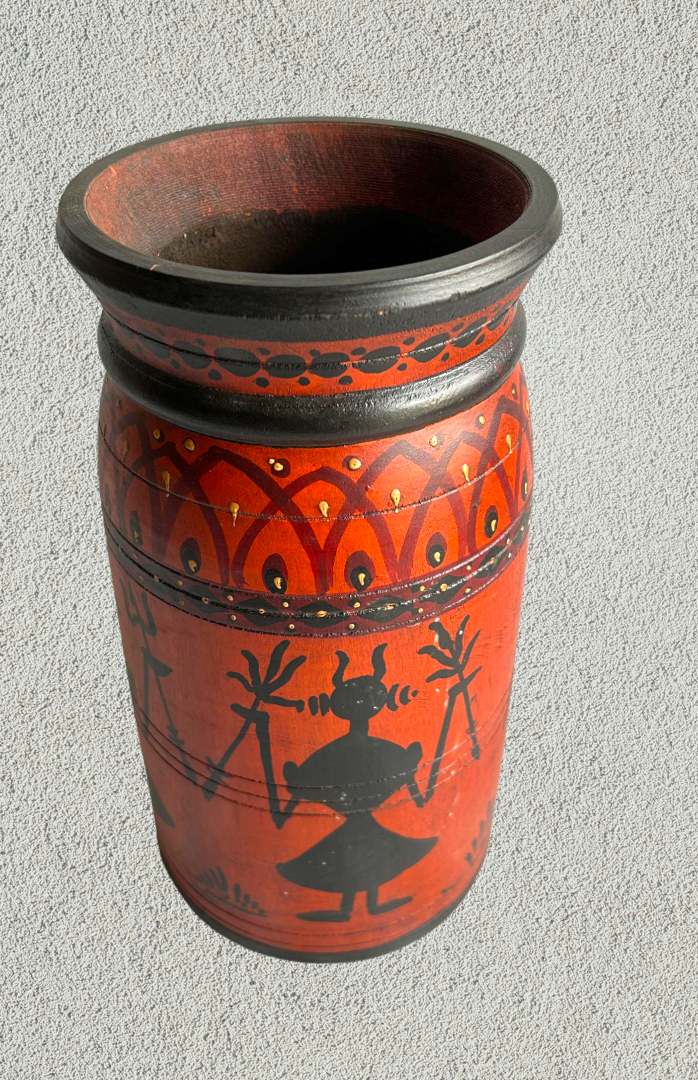 Wooden hand painted pot