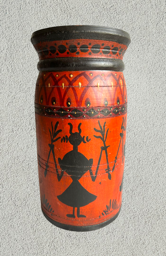 Wooden hand painted pot