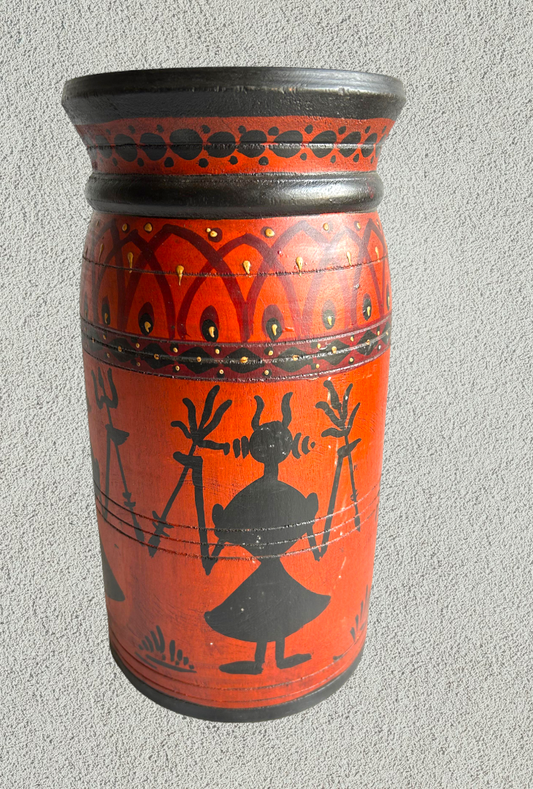 Wooden hand painted pot