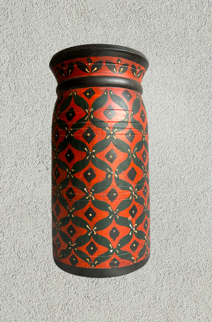 Wooden hand painted pot