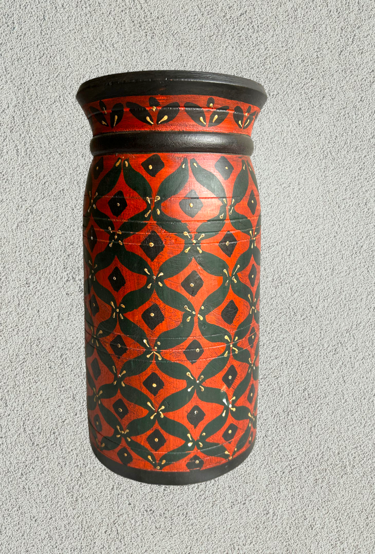 Wooden hand painted pot