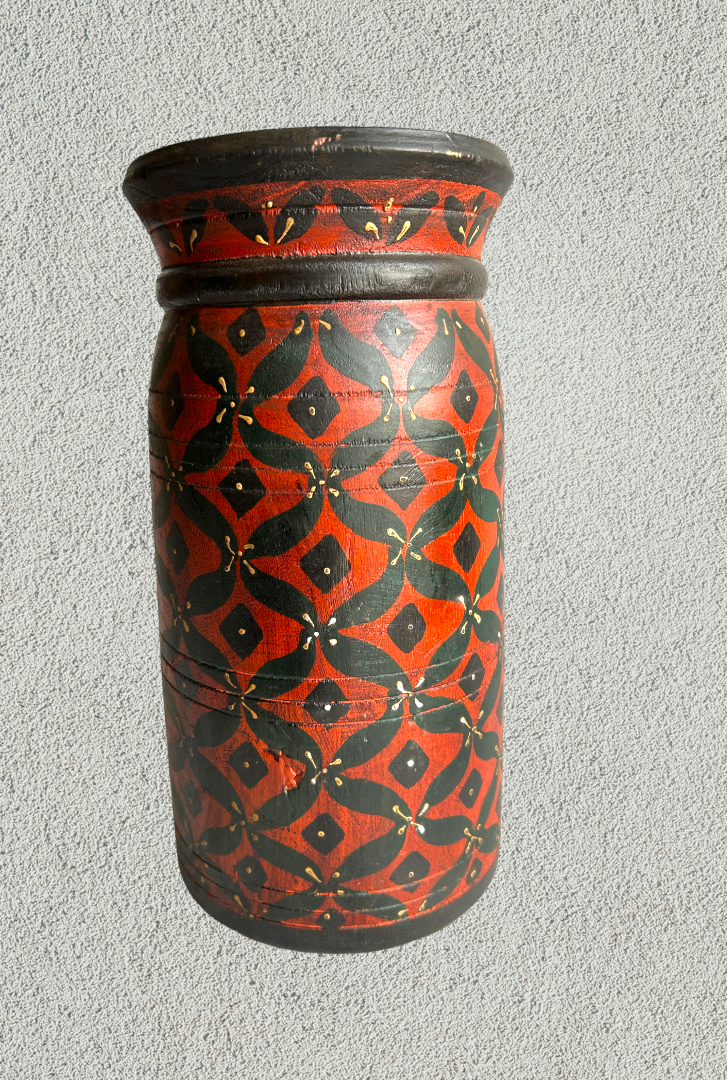 Wooden hand painted pot