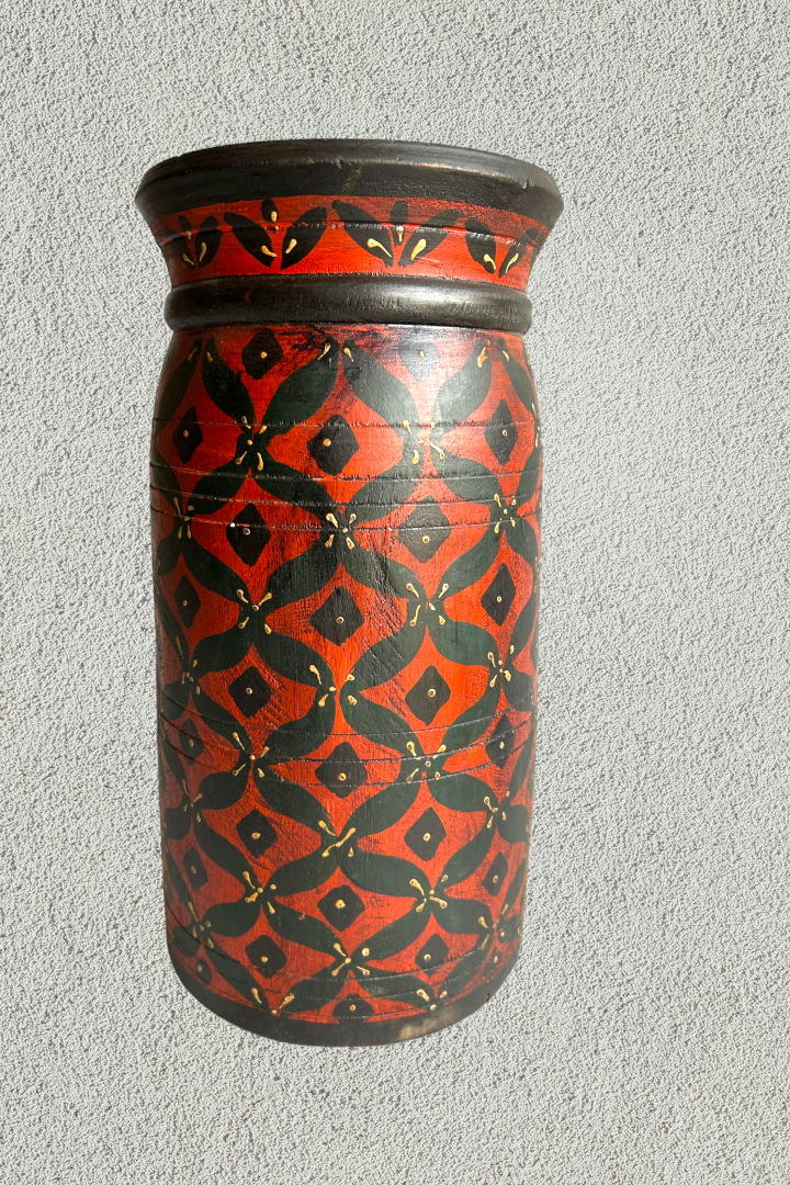 Wooden hand painted pot