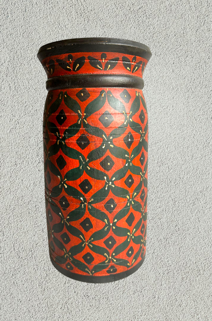 Wooden hand painted pot