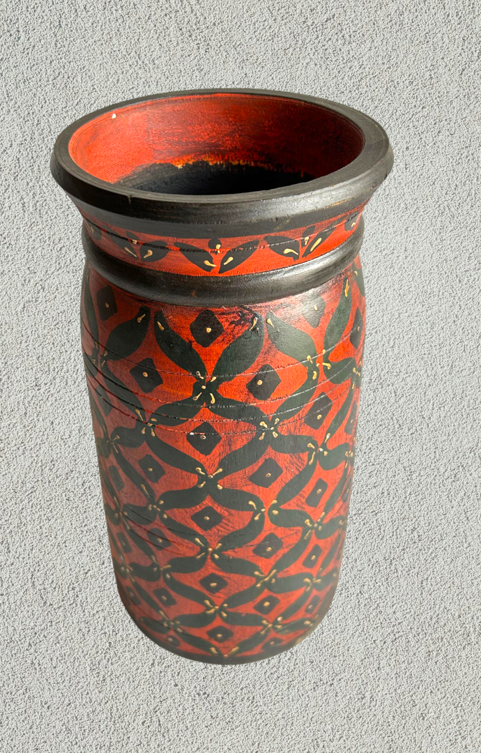 Wooden hand painted pot