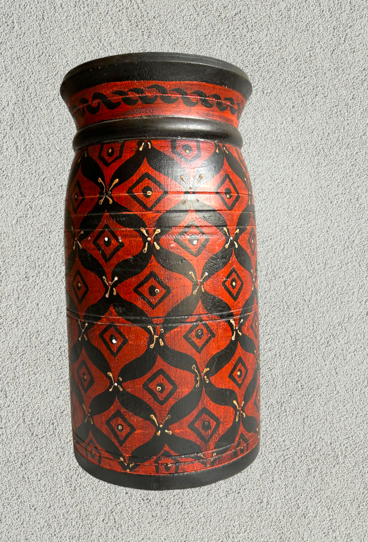 Wooden hand painted pot