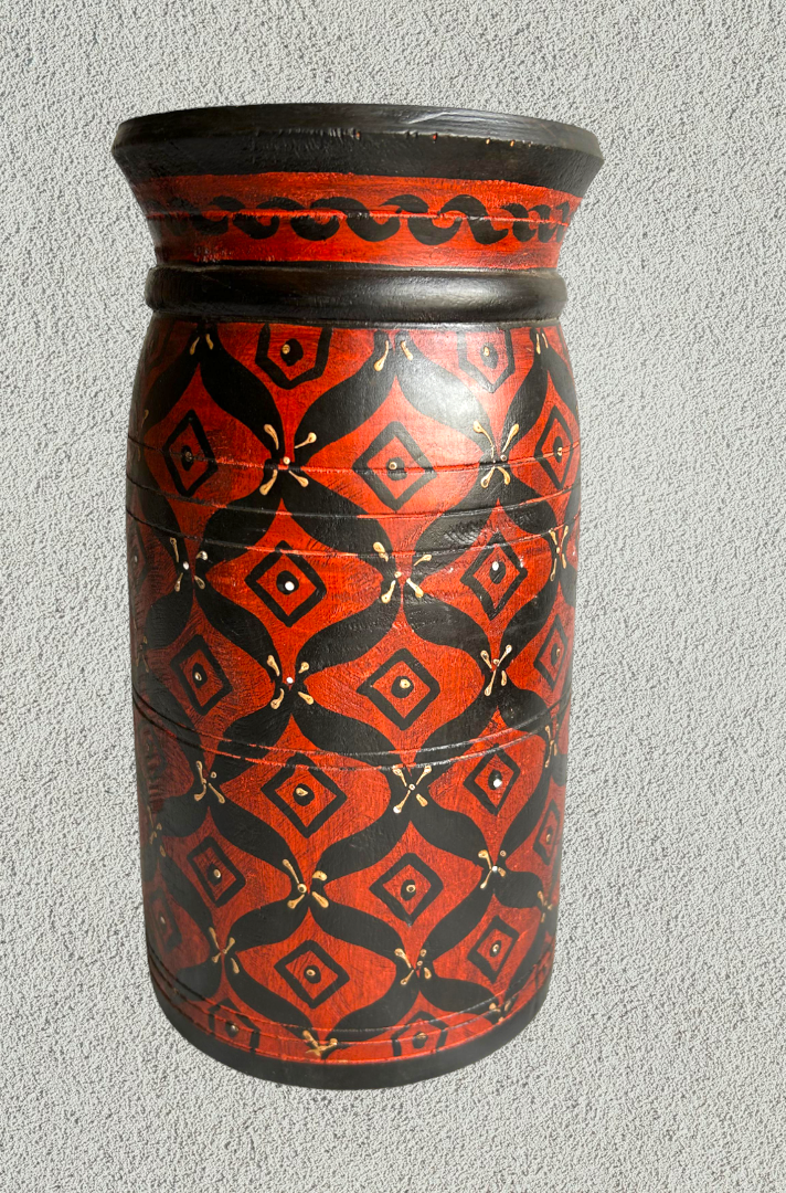 Wooden hand painted pot