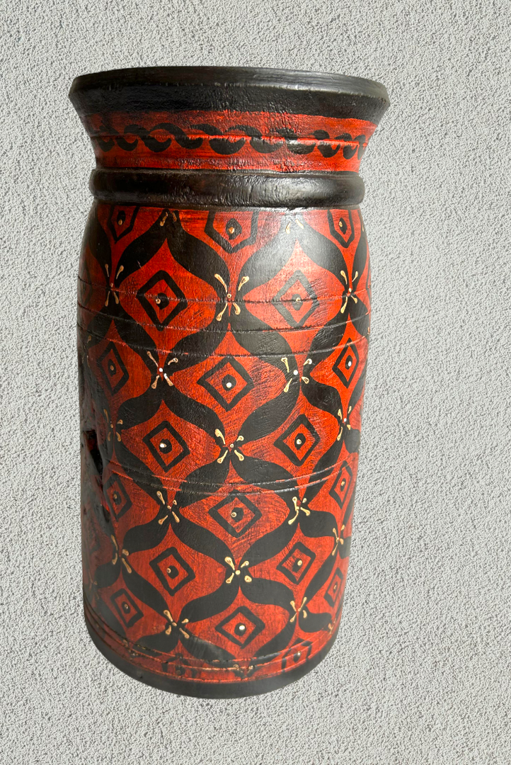 Wooden hand painted pot