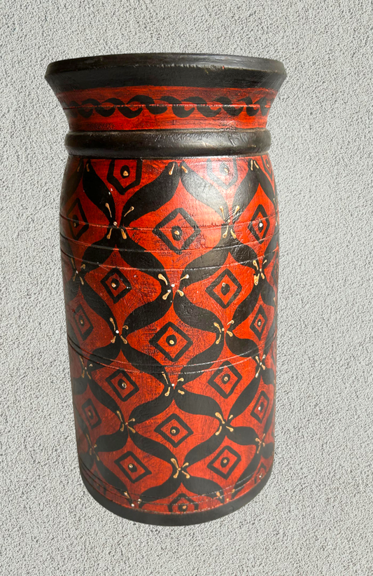 Wooden hand painted pot