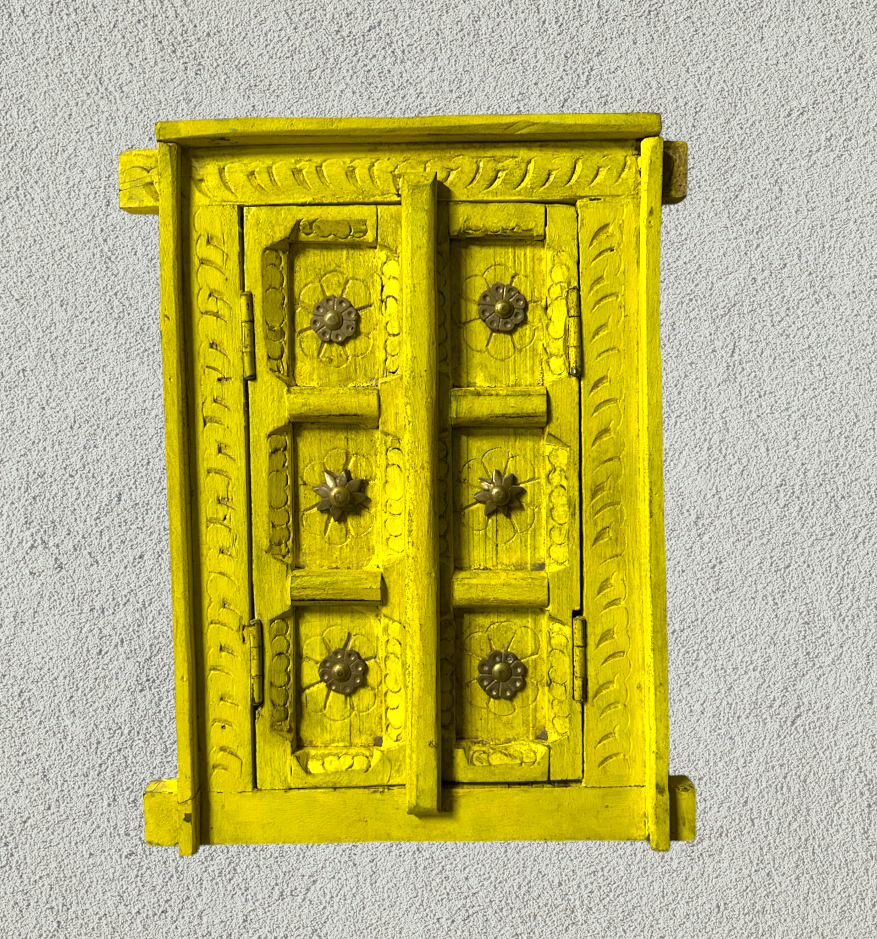 Hand Carved Wooden Window with brass flower work