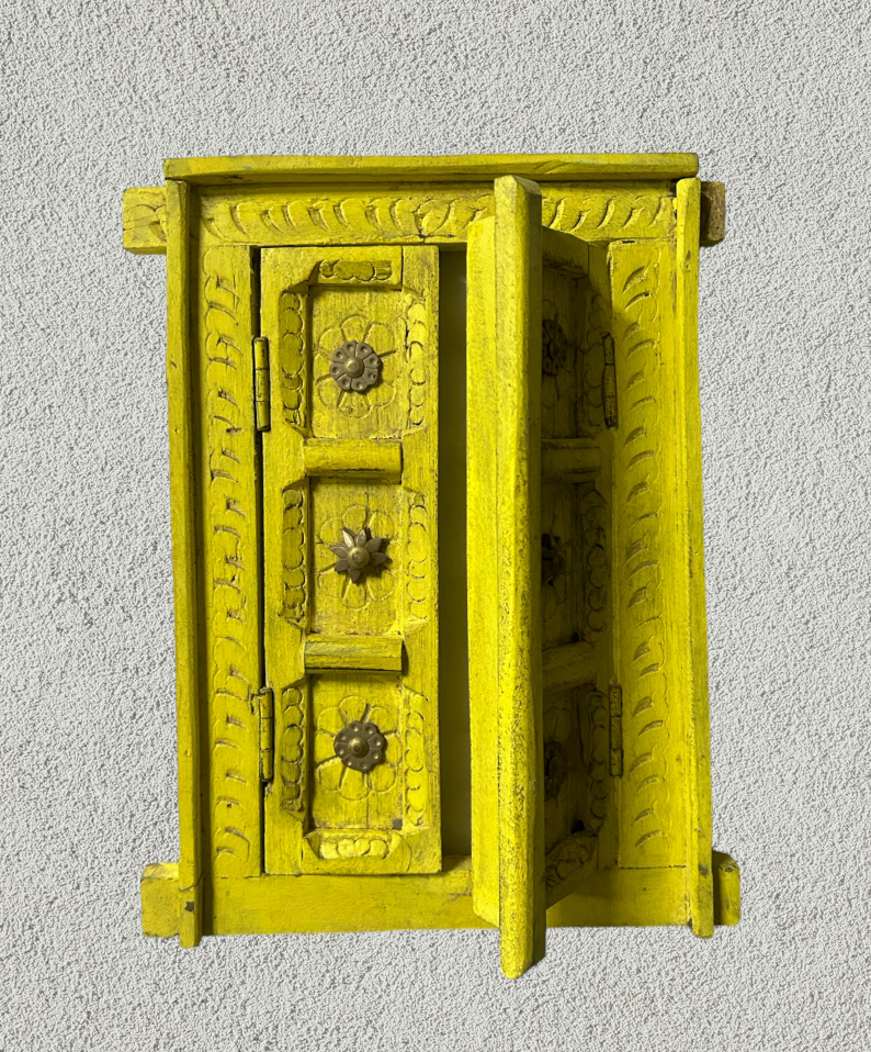 Hand Carved Wooden Window with brass flower work