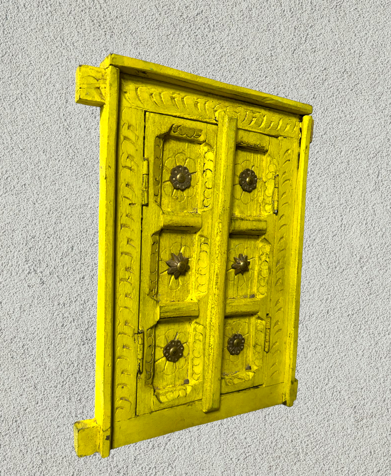 Hand Carved Wooden Window with brass flower work