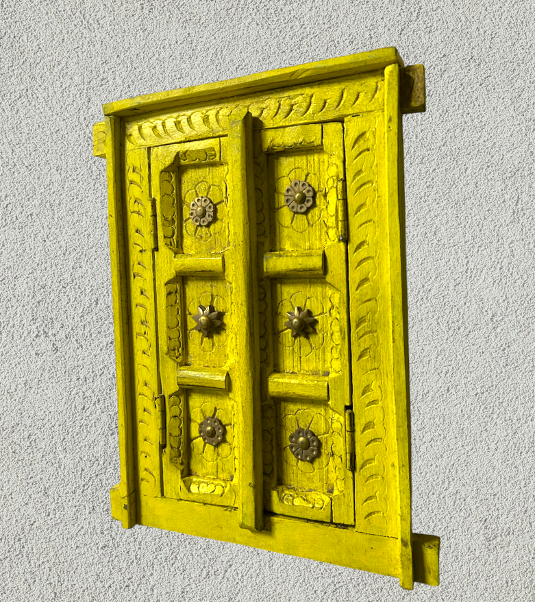 Hand Carved Wooden Window with brass flower work