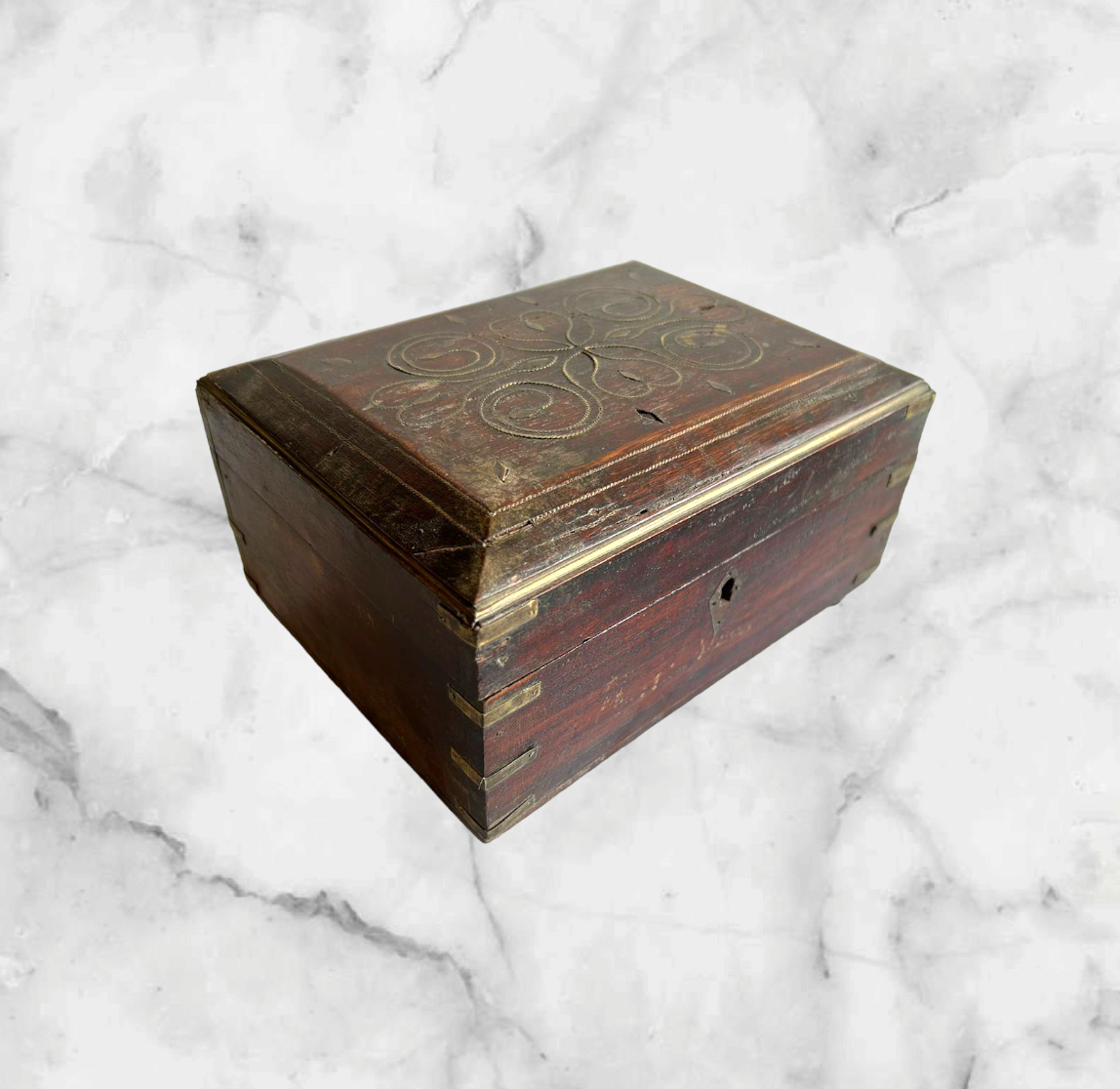 Wooden Hand Carved Jewellery Box Brass Work