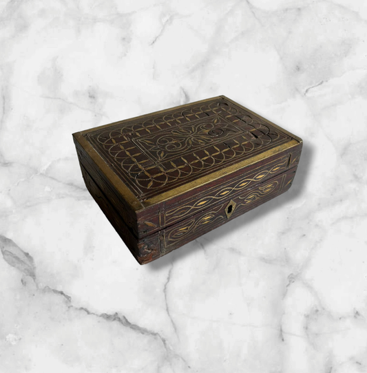 Wooden Hand Carved Jewellery Box Brass Work