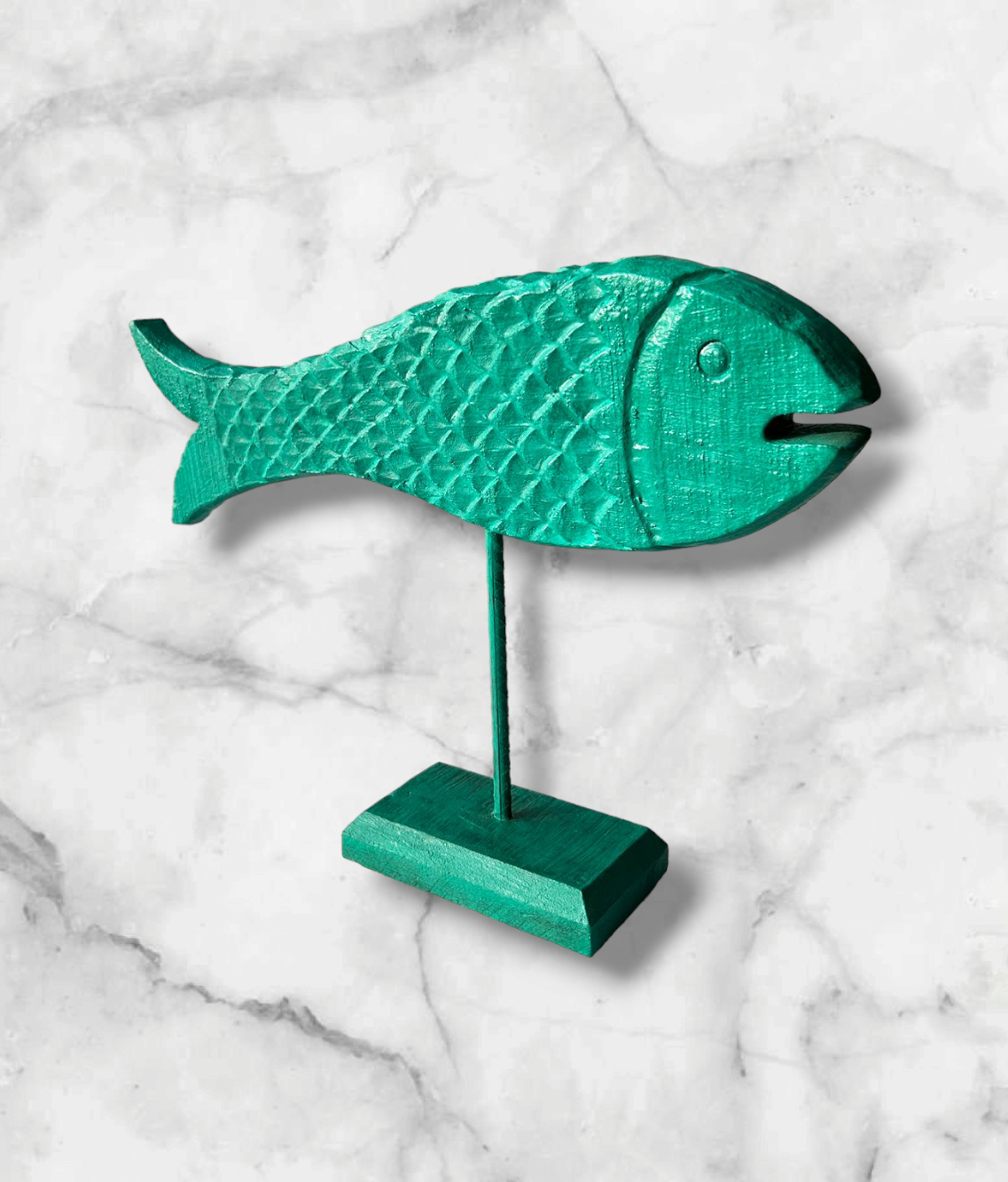 Hand Carved Wooden Fish green colour