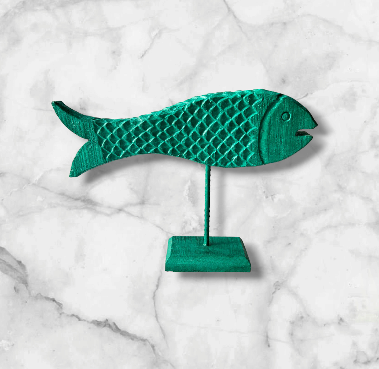 Hand Carved Wooden Fish green colour