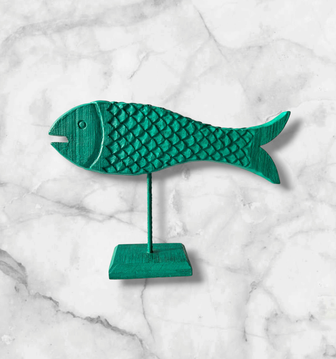 Hand Carved Wooden Fish green colour