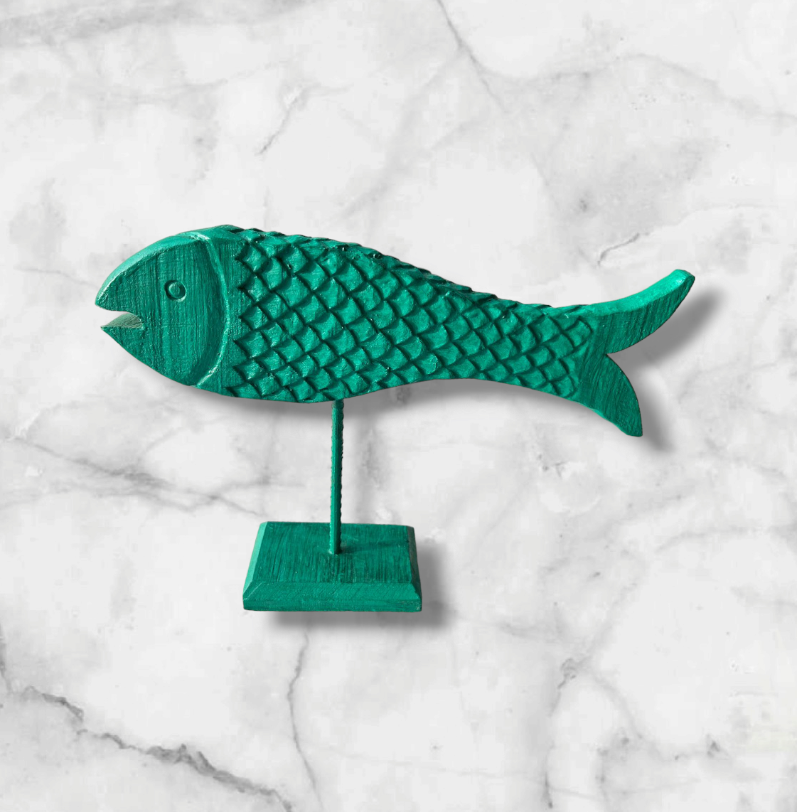 Hand Carved Wooden Fish green colour