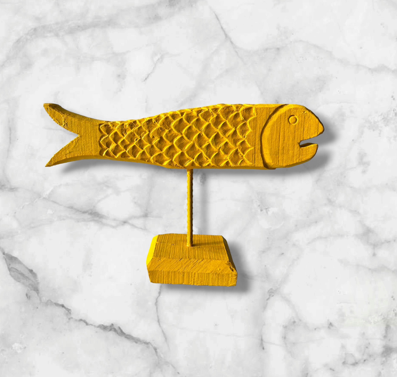 Hand Carved Wooden Fish yellow colour