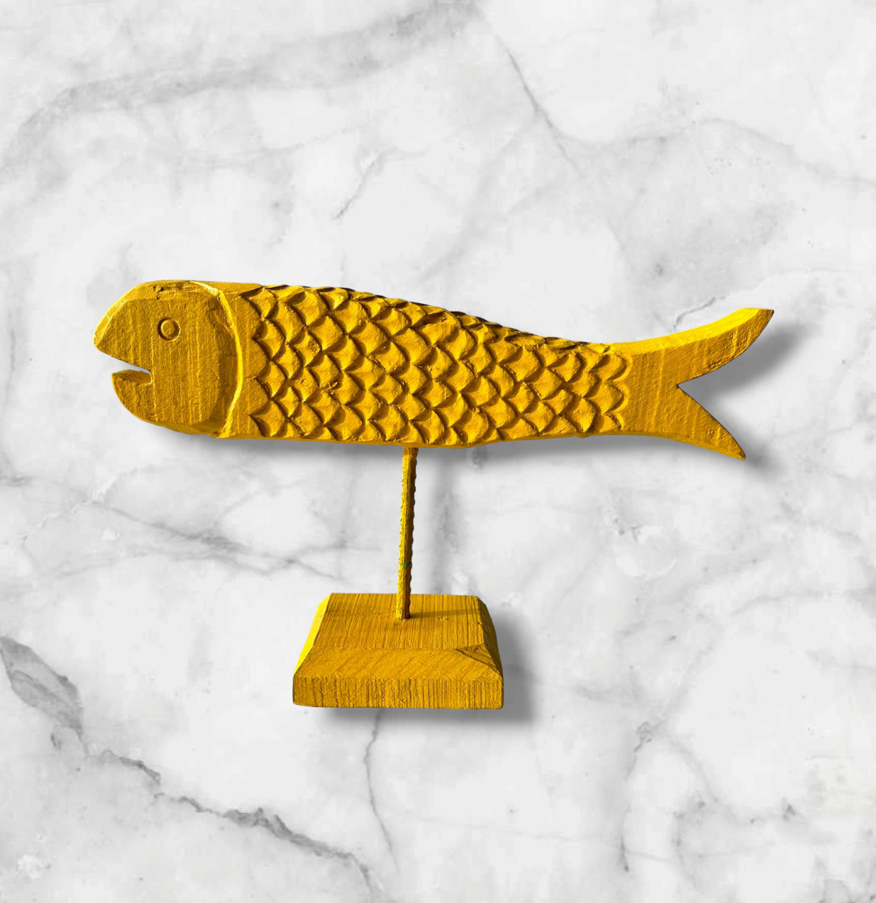 Hand Carved Wooden Fish yellow colour