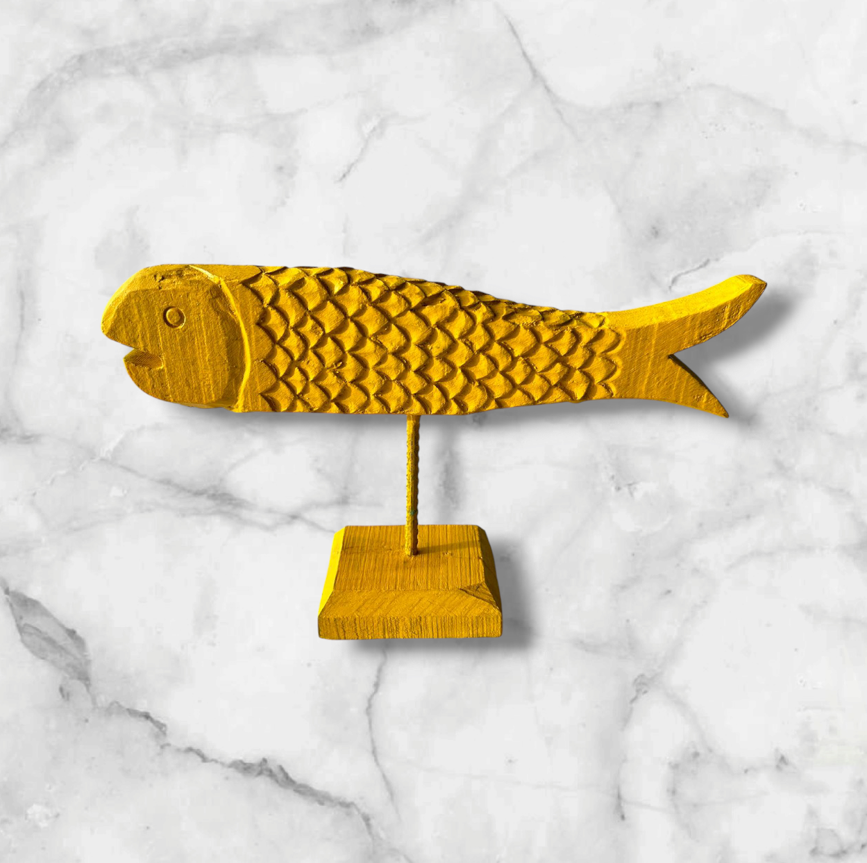 Hand Carved Wooden Fish yellow colour