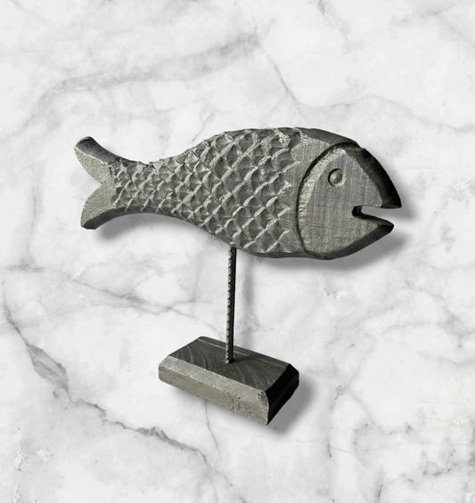 Hand Carved Wooden Fish grey colour