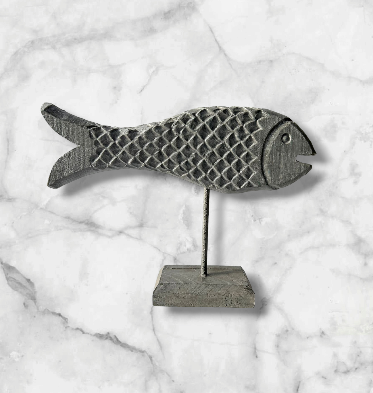 Hand Carved Wooden Fish grey colour