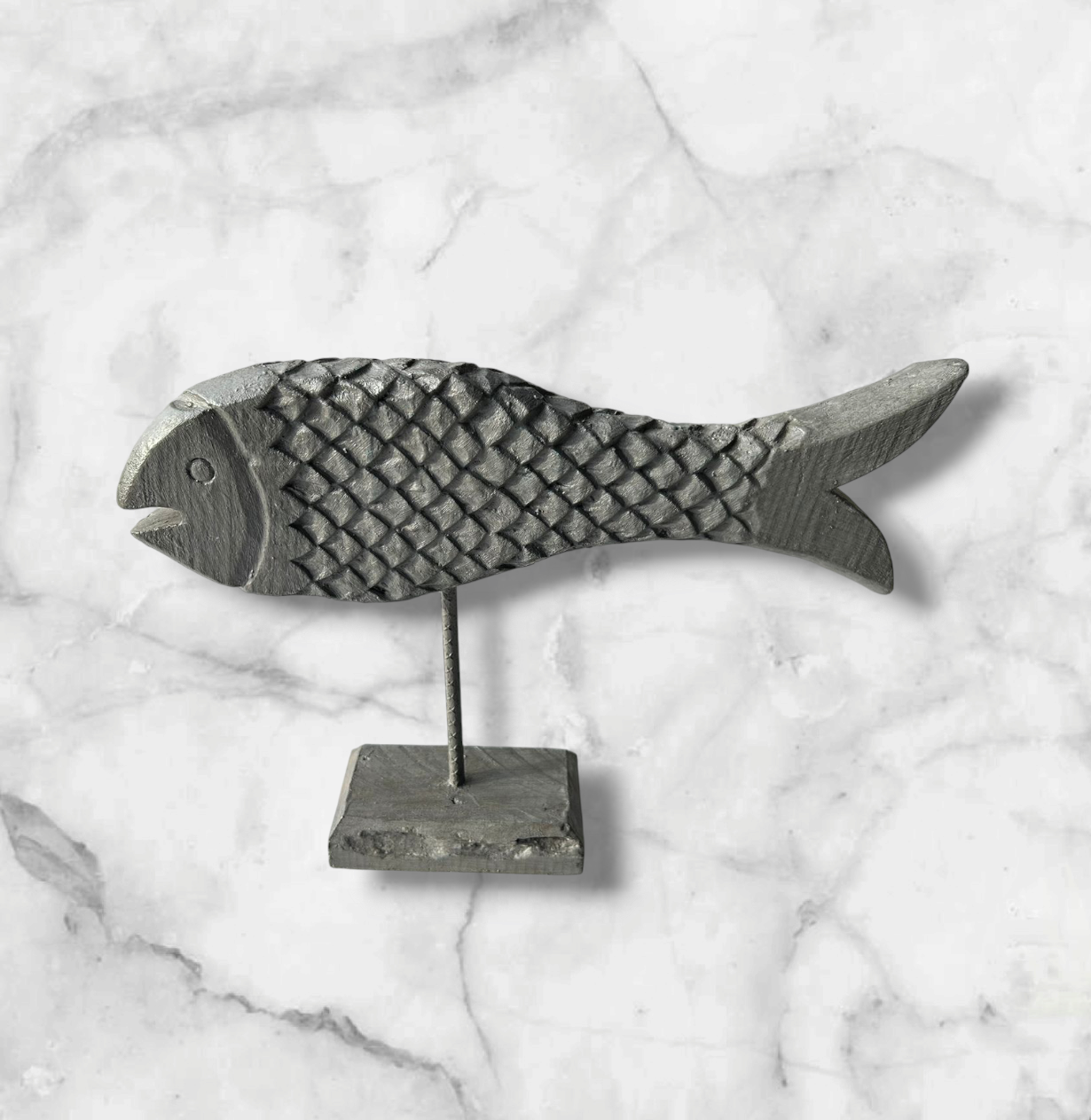 Hand Carved Wooden Fish grey colour