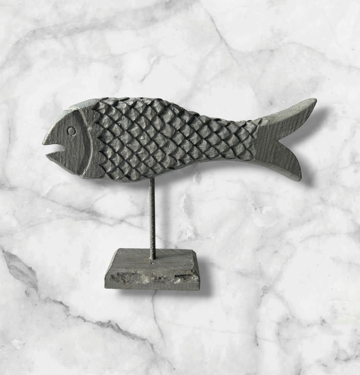 Hand Carved Wooden Fish grey colour