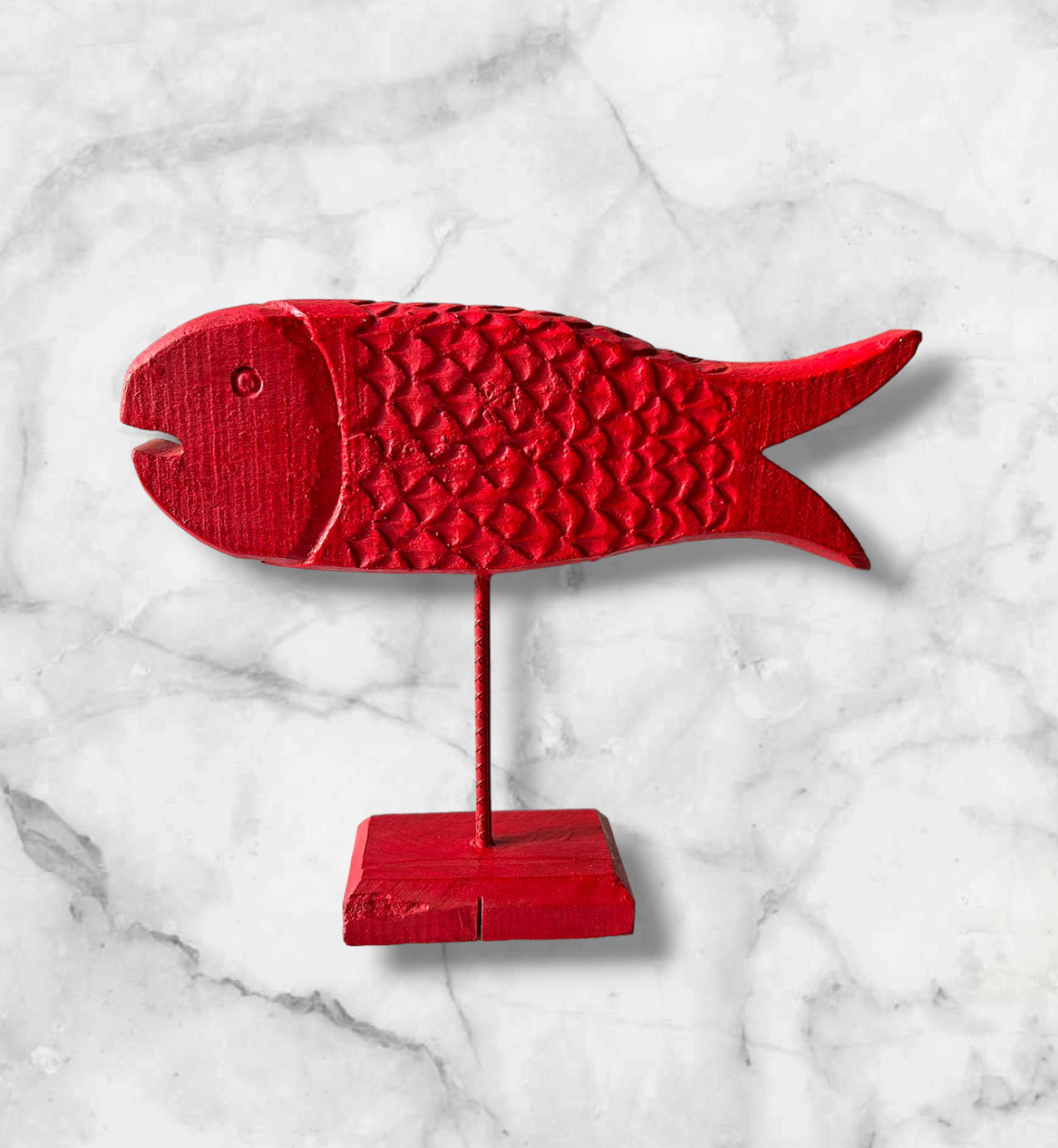 Hand Carved Wooden Fish red colour