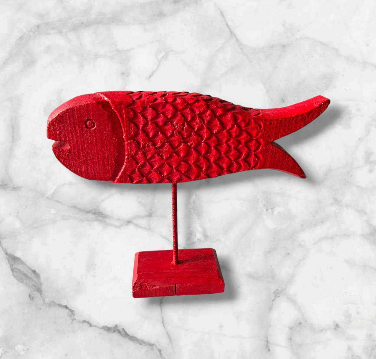 Hand Carved Wooden Fish red colour