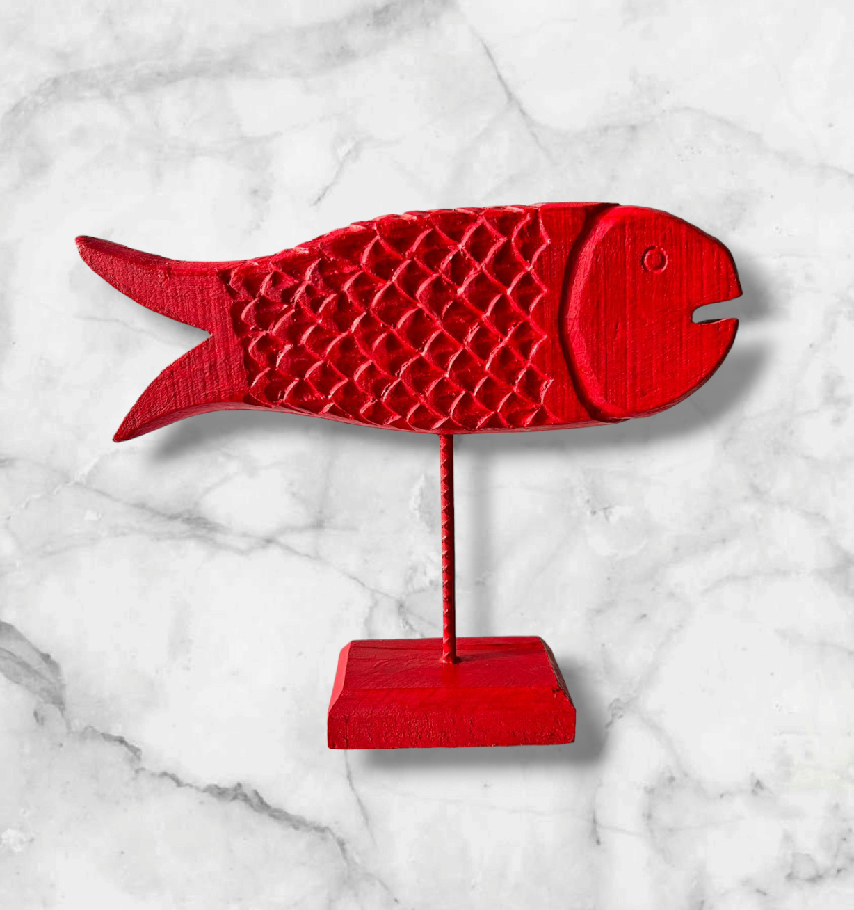 Hand Carved Wooden Fish red colour