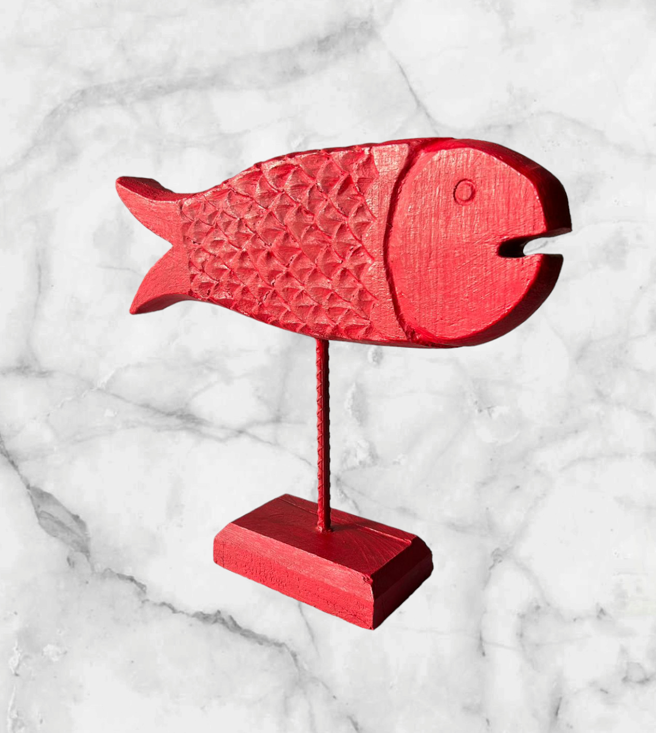 Hand Carved Wooden Fish red colour