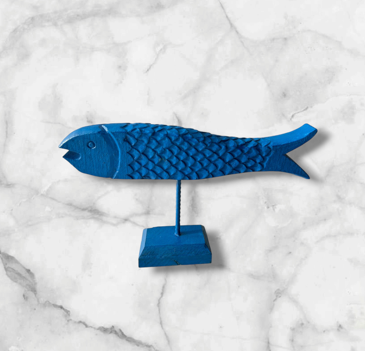 Hand Carved Wooden Fish blue colour