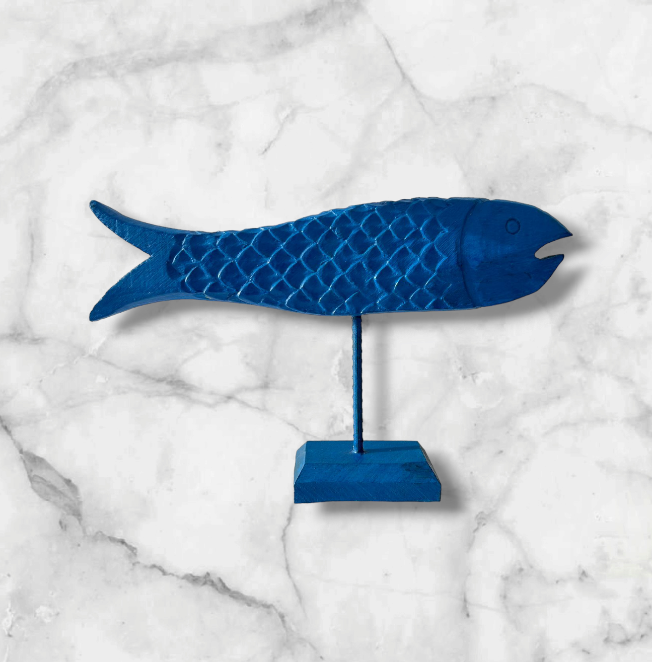 Hand Carved Wooden Fish blue colour