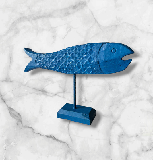 Hand Carved Wooden Fish blue colour