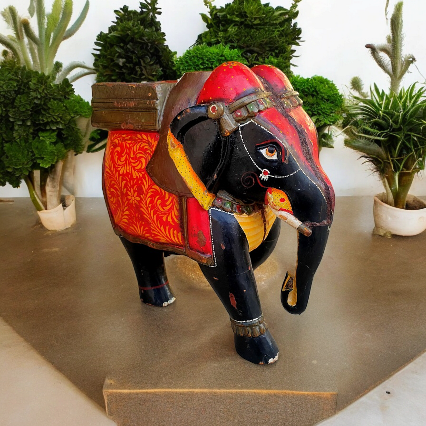 Old Wooden Elephant Figure