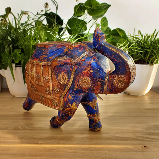 Old Wooden Elephant Figure With Brass Work