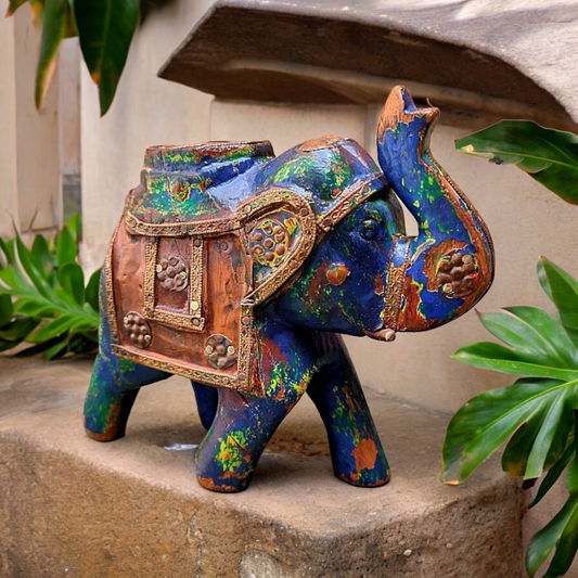 Old Wooden Elephant Figure With Brass Work