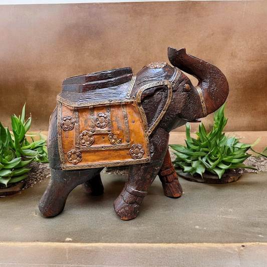 Old Wooden Elephant Figure With Brass Work