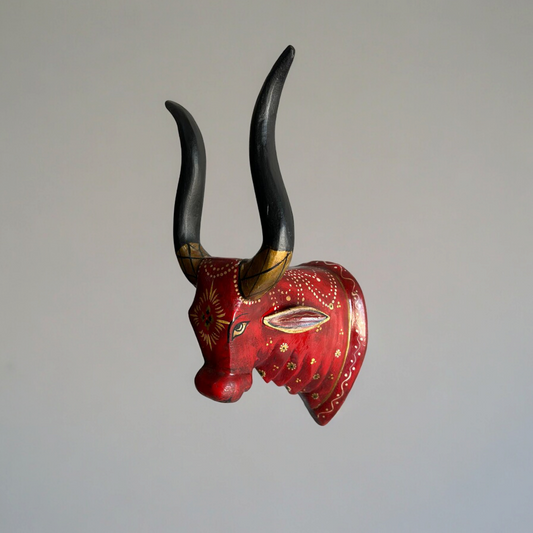 Wooden hand carved nandi head