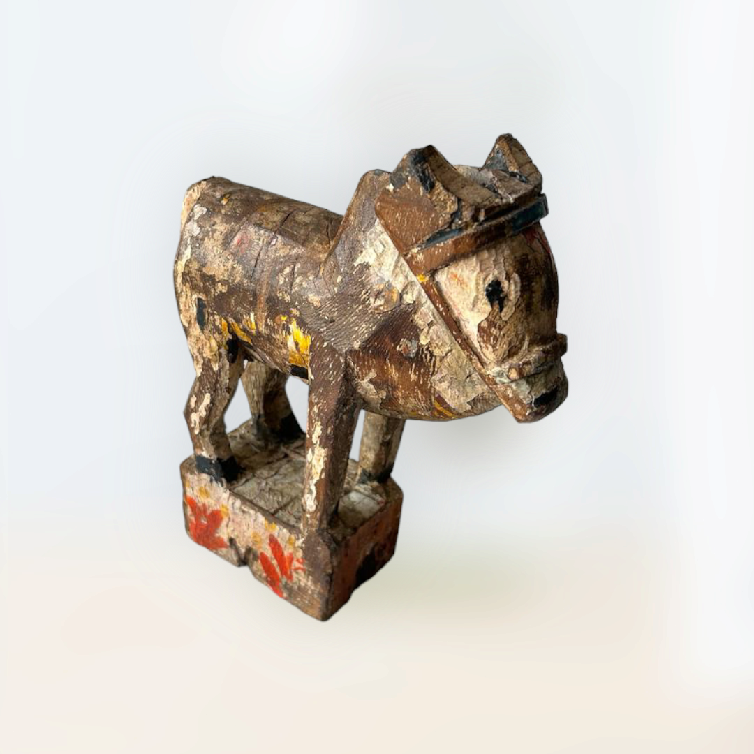 Antique Wooden Hand Carved Nandi Statue Figure